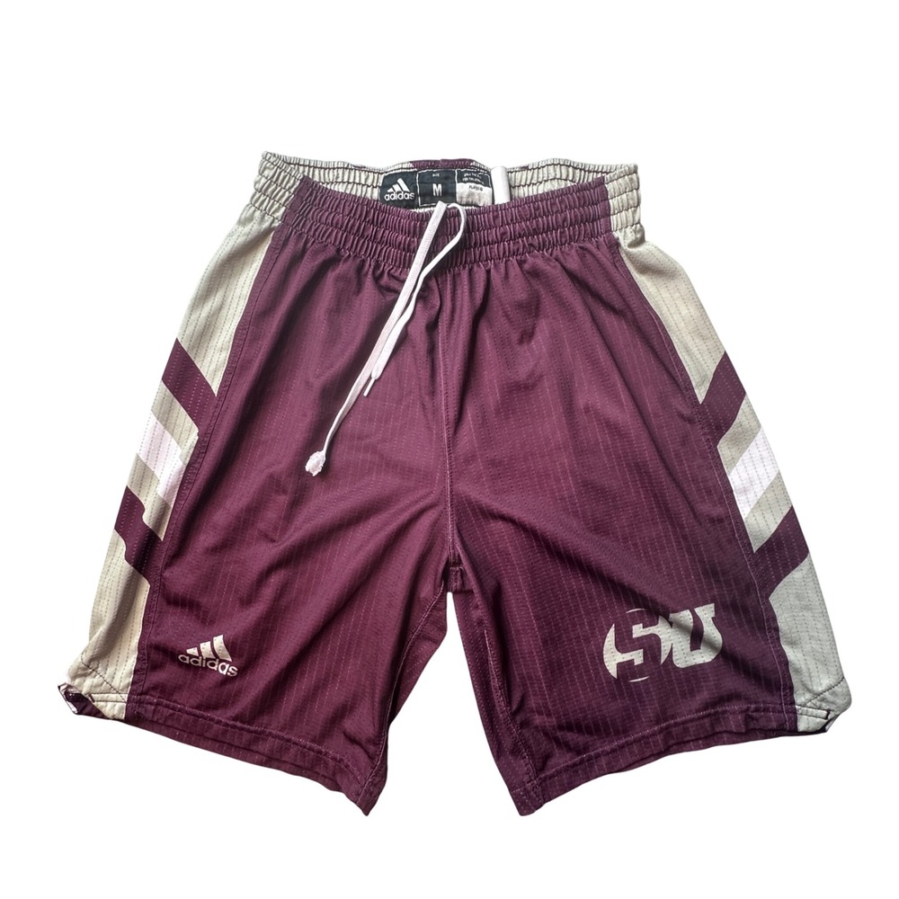 Adidas Athletic Shorts Men M Maroon SU Logo Mesh Basketball Gym Drawstring 38264